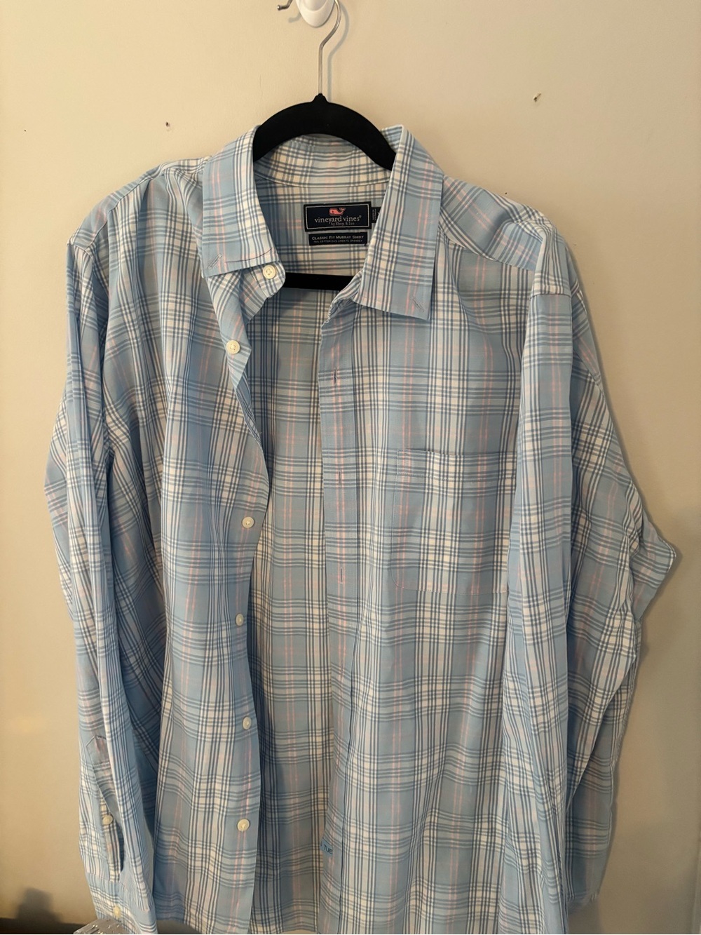 Vineyard Vines Light Blue and White Plaid Button-Down Shirt